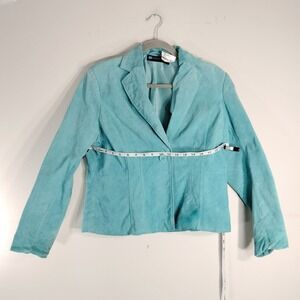 Relativity Teal Blue Suede Leather Jacket; WASHABLE!